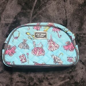 Blue Quilted Cosmetic Bag with Pink and Black Print